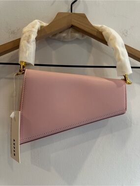 Aupen Pink Asymmetrical Shoulder Clutch with Gold Hardware